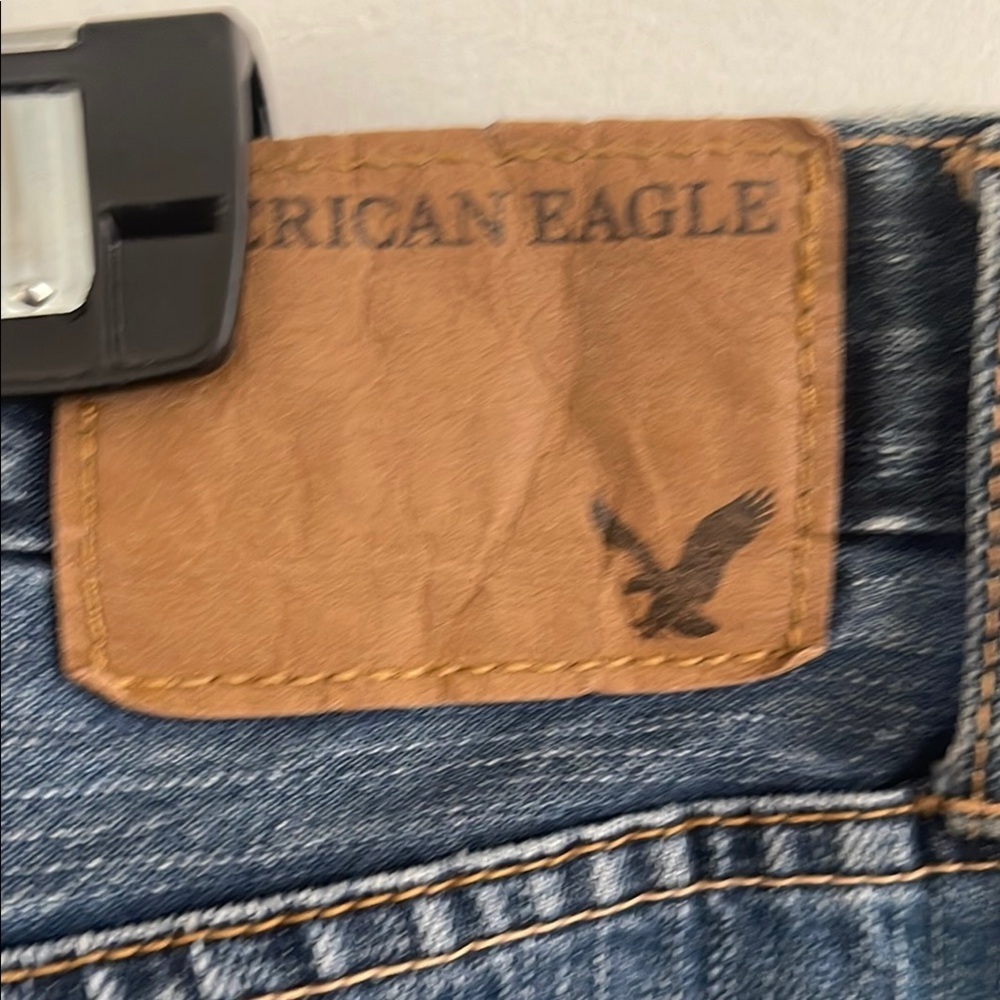 American Eagle Blue Bootcut Tie-Dye Jeans bleached